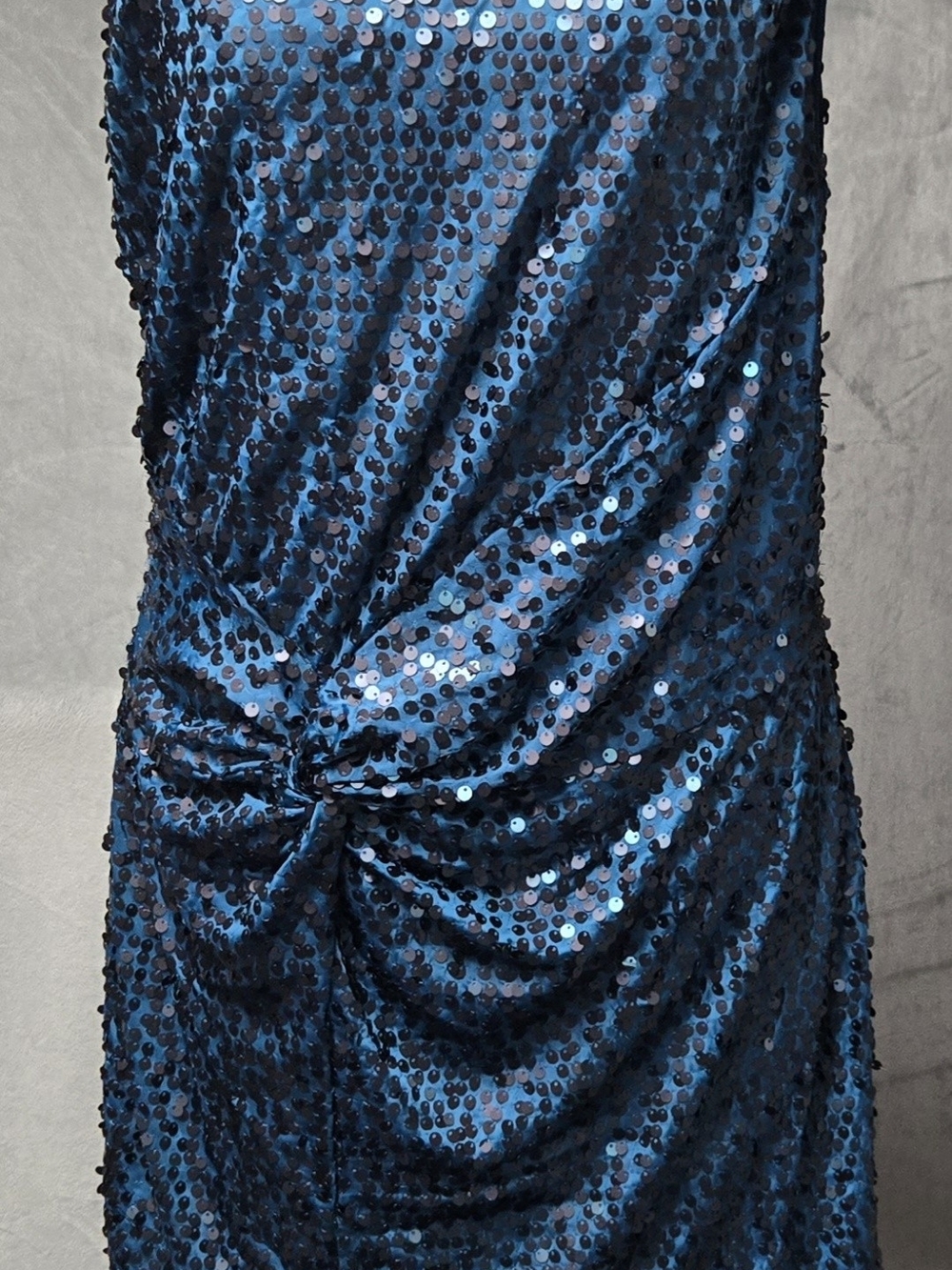 Lily Rose Navy Blue Sequin Knot-Front Prom Dress